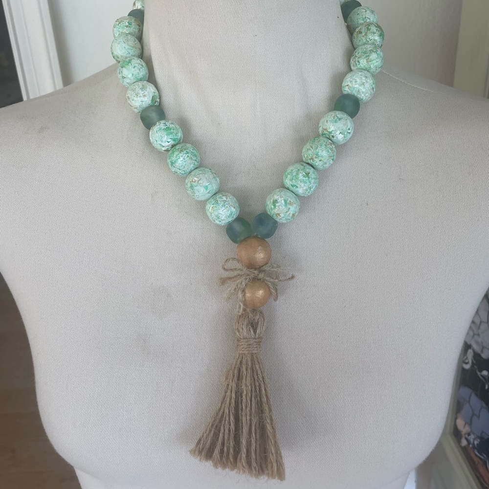 Handmade Necklace Turquoise Color Beads on JuteNo Metal Boho